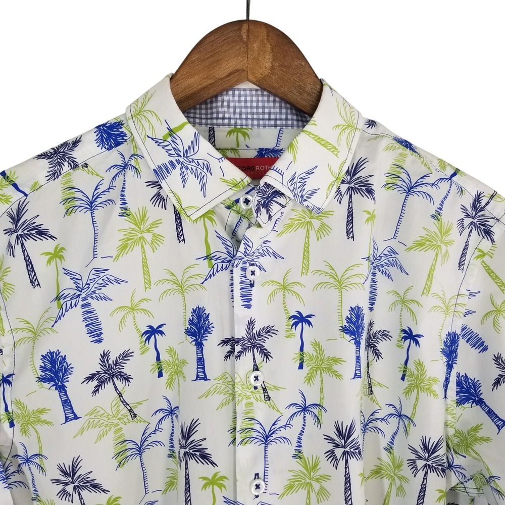 Georg Roth Los Angeles Men's Flip Cuff Shirt  Palm Tree Shirt White‎ XL Pima Cot